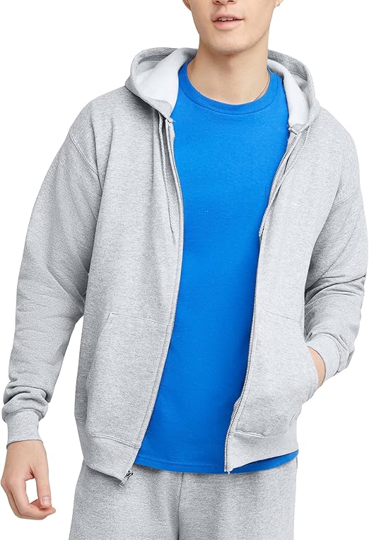 Hanes mens Zip-up Hoodie, Ecosmart Fleece Full-zip Hoodie for Men, Hooded Sweatshirt
4.5 4.5 out of 5 stars (1,683) | Search this page
1 sustainability feature
#1 Best Seller
in Men's Athletic Hoodies
4K+ bought in past month
Black Friday Deal
$10.00 with 63 percent savings-63% $10.00
List Price: $27.00List Price: $27.00
$23.61 Shipping & Import Charges to India Details
Color: Deep Forest
Ash
$9.98 with 63 percent savings$9.98
$27.00
Black
$9.98 with 63 percent savings$9.98
$27.00
Charcoal Heather
$9.98 with 63 percent savings$9.98
$27.00
Deep Forest
$10.00 with 63 percent savings$10.00
$27.00
Deep Royal
$10.00 with 63 percent savings$10.00
$27.00
Light Blue
$10.00 with 63 percent savings$10.00
$27.00
Light Steel
$10.00 with 63 percent savings$10.00
$27.00
Maroon
$9.98 with 63 percent savings$9.98
$27.00
Navy
$10.00 with 63 percent savings$10.00
$27.00
White
$10.00 with 63 percent savings$10.00
$27.00
See 5 options with no featured offers
Previous
1
2
Next
Size: Large
Small
Medium
Large
X-Large
XX-Large
3X-Large
Size Chart
Product details
Fabric type50% Cotton, 50% Polyester
Care instructionsMachine Wash
OriginImported
Closure typeZipper, Drawstring
About this item
FLEECE TO FEEL GOOD ABOUT - This Hanes EcoSmart zip-up hoodie is made with cotton sourced from American farms.
CLASSIC ZIP-FRONT SILHOUETTE - Hooded sweatshirt with full-zip front featuring a drawstring hood and front pockets.
UNISEX SIZING - This zip-up hoodie is designed with a standard men’s fit that also creates an effortless, oversized look for women. Female model is 5'8" and wearing a size